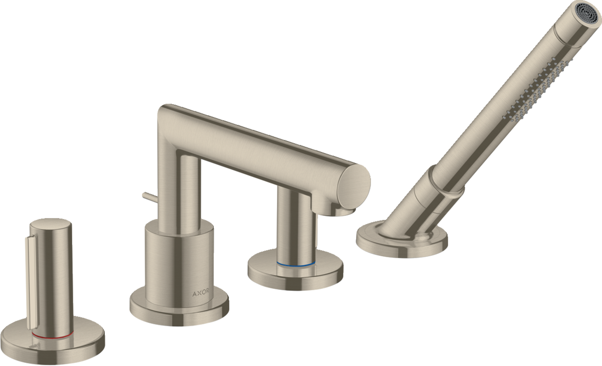 Axor Uno 5.8 GPM 4-Hole Zero Handles Brushed Nickel Roman Tub Set Trim With 1.75 GPM Handshower