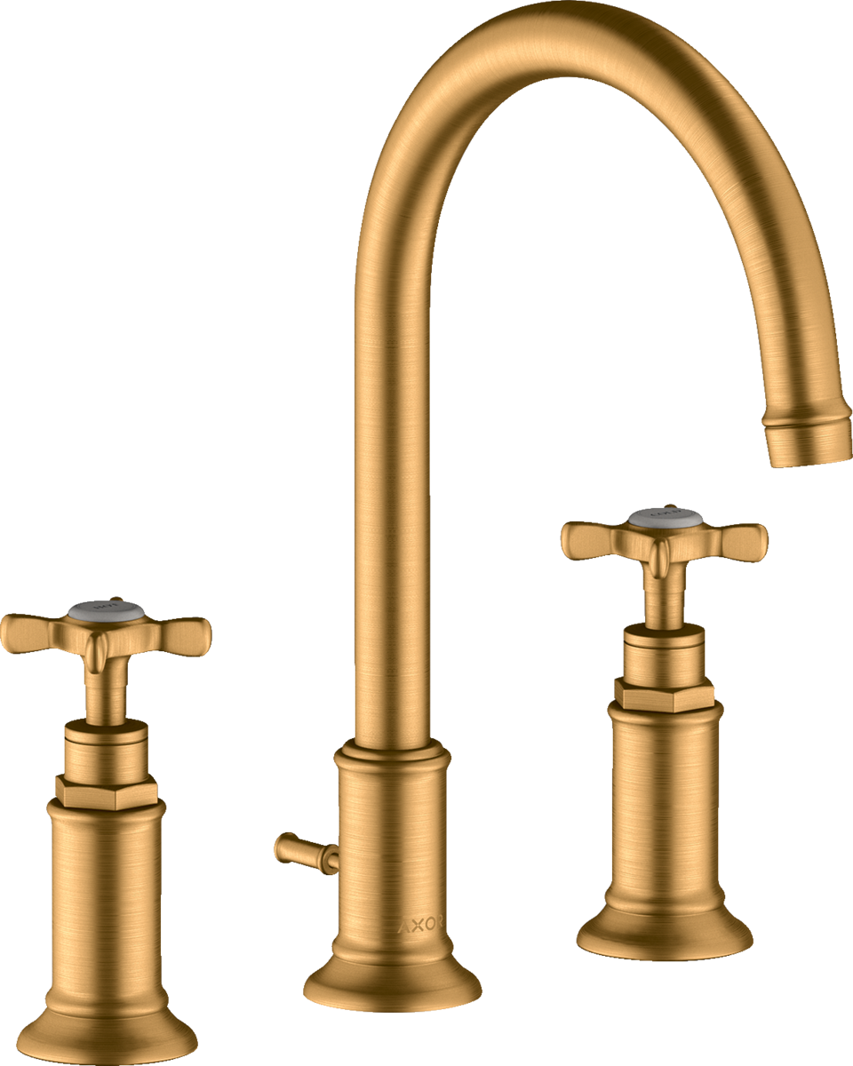 Axor Montreux 1.2 GPM Cross Handles Widespread Brushed Gold Optic 180 Faucet With Pop-Up Drain