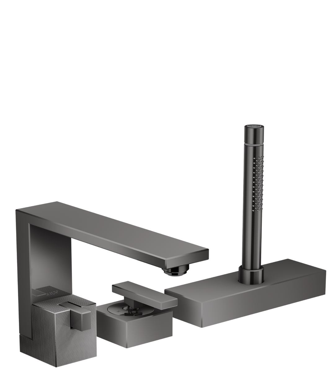 Axor Edge 5.0 GPM 3-Hole Diamond Cut Polished Black Chrome Roman Tub Set Trim With 1.75 GPM Handshower