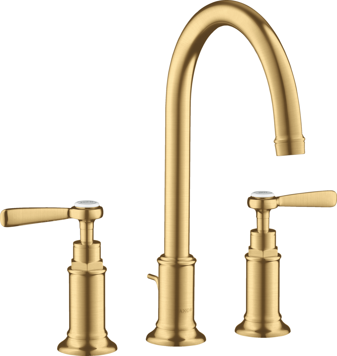 Axor Montreux 1.2 GPM Lever Handles Widespread Brushed Gold Optic 180 Faucet With Pop-Up Drain