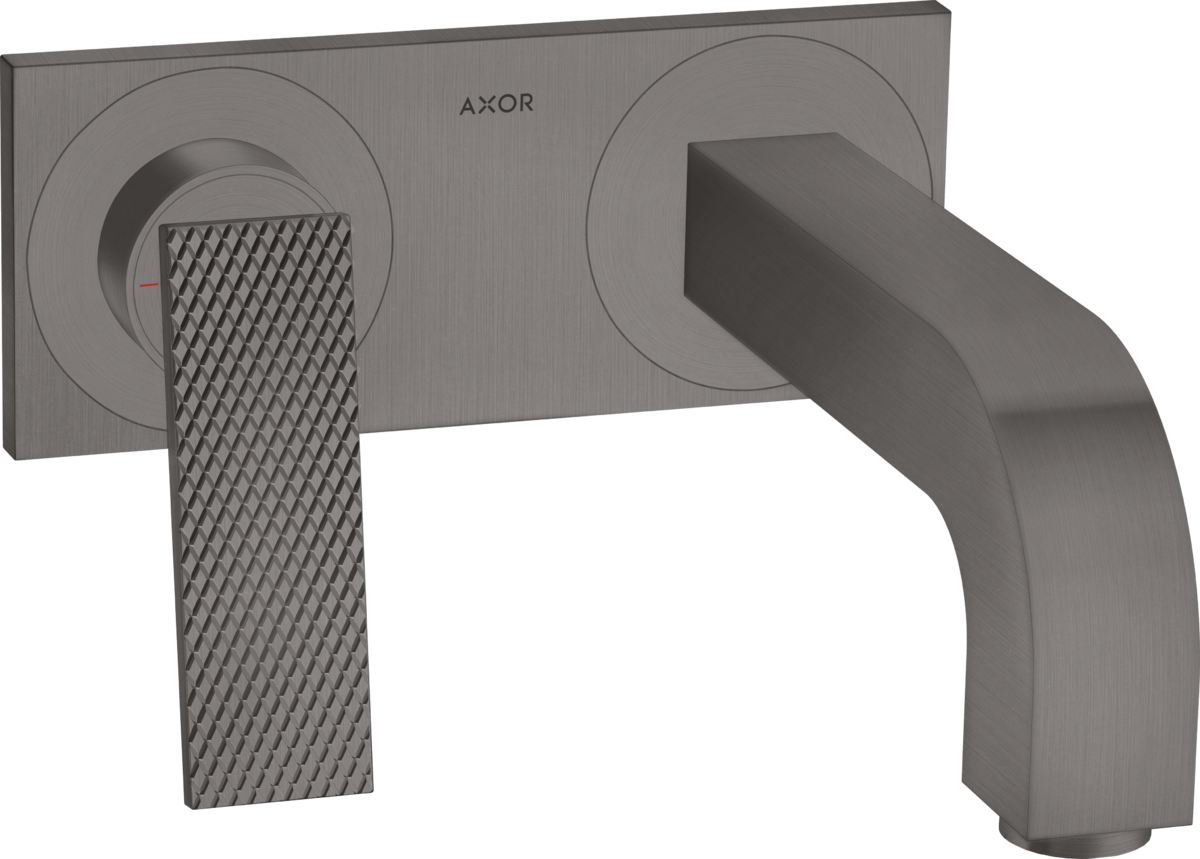 Axor Citterio 1.2 GPM Single Handle Rhombic Cut Brushed Black Chrome Wall Mounted Faucet Trim With Base Plate