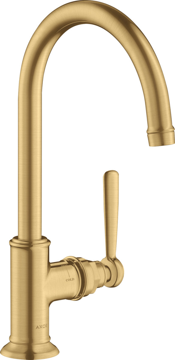 Axor Montreux 1.2 GPM 120-Degree Swivel Range Lever Handle Brushed Gold Optic Single Hole Faucet With Pop-Up Drain