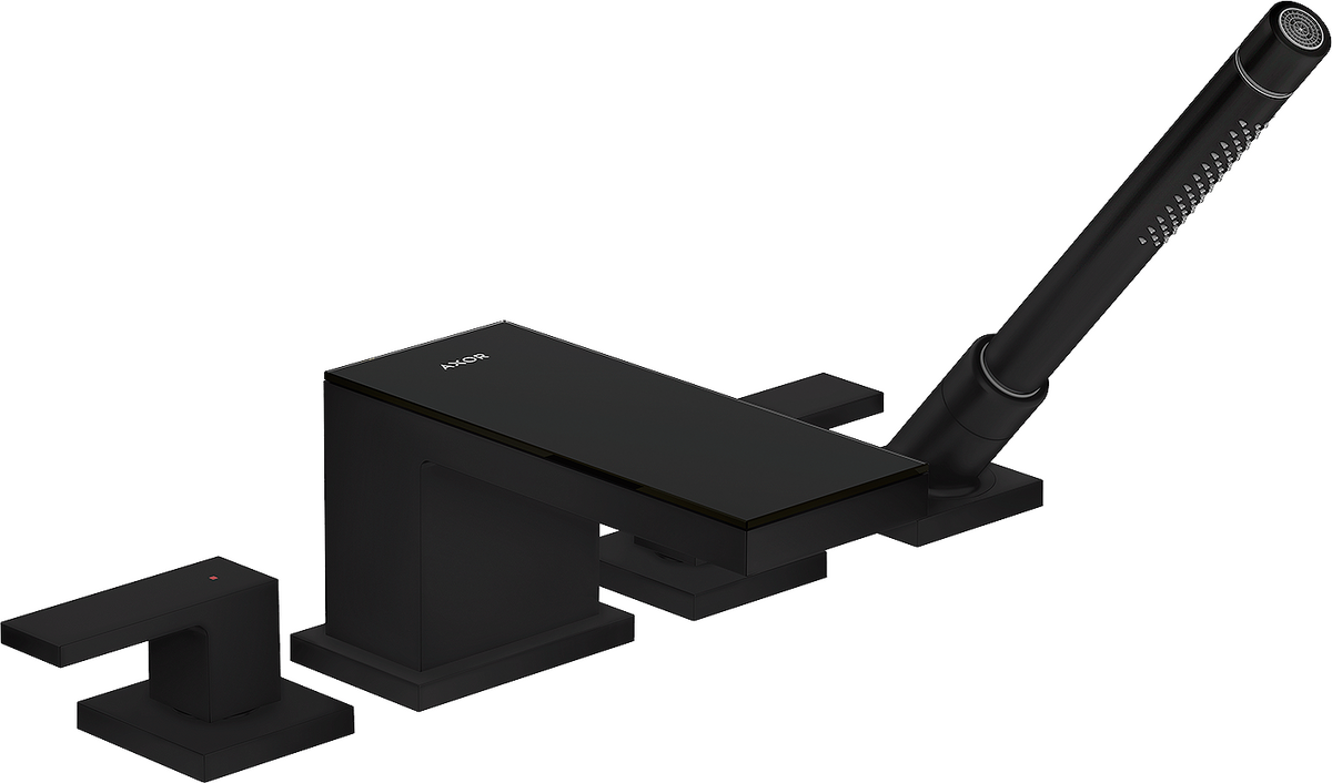 Axor MyEdition 5.3 GPM 4-Hole Matte Black/ Black Glass Roman Tub Set Trim With 1.75 GPM Handshower