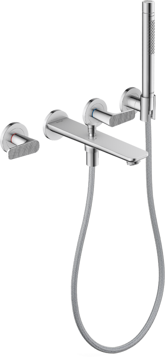 Axor Citterio C 1.75 GPM 3-Hole Chrome Wall Mounted Tub Filler With Cubic Cut Handshower and Holder