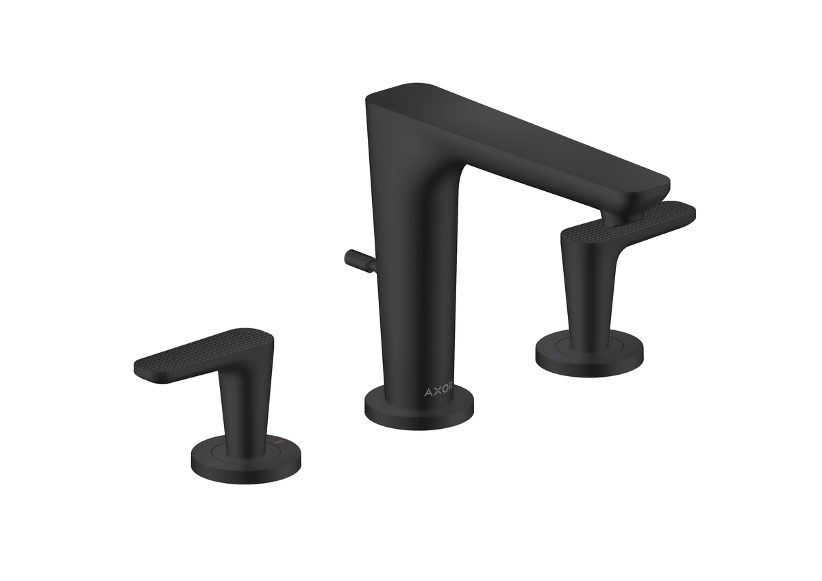 Axor Citterio C 1.2 GPM Two Lever Handle Matte Black Widespread Faucet With Escutcheons and Pop-Up Drain