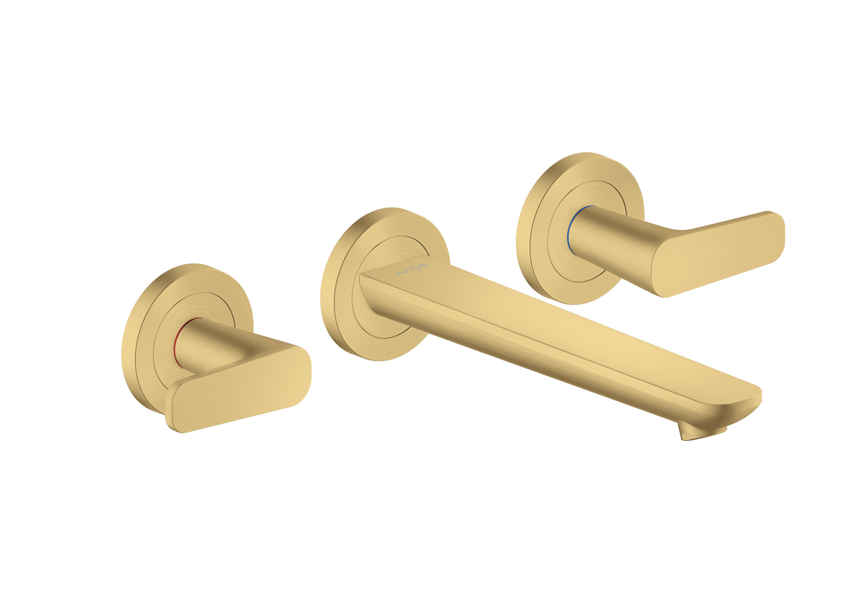 Axor Citterio C 1.2 GPM Lever Handle Wall Mounted Brushed Gold Optic Widespread Faucet Trim With Escutcheons