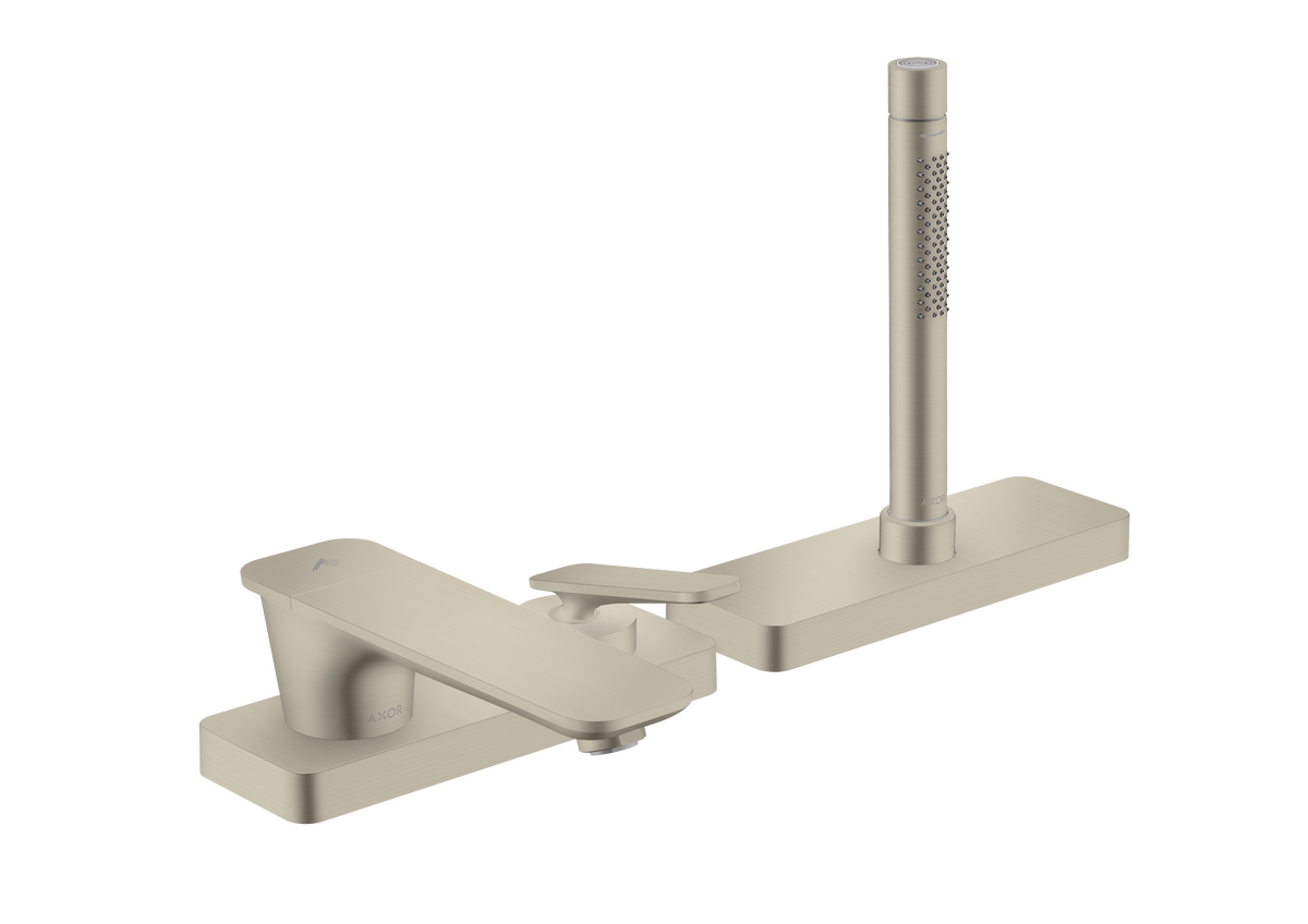 Axor Citterio C 1.75 GPM 3-Hole Brushed Nickel Roman Tub Set Trim With Handshower and Sbox