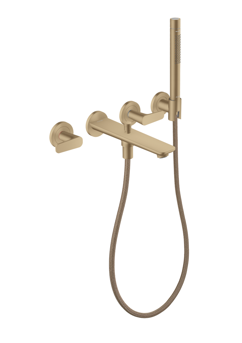 Axor Citterio C 1.75 GPM 3-Hole Brushed Bronze Wall Mounted Tub Filler With Handshower and Holder