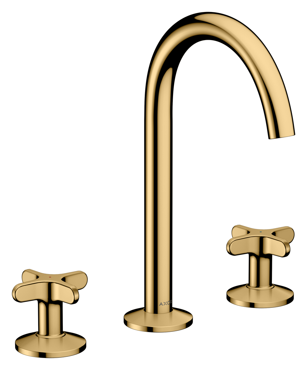Axor One 1.2 GPM 170 Cross Handles 120-Degree Swivel Range Polished Gold Optic Widespread Faucet