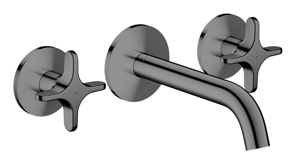 Axor One 1.2 GPM Widespread Cross Handles Polished Black Chrome Wall-Mounted Faucet