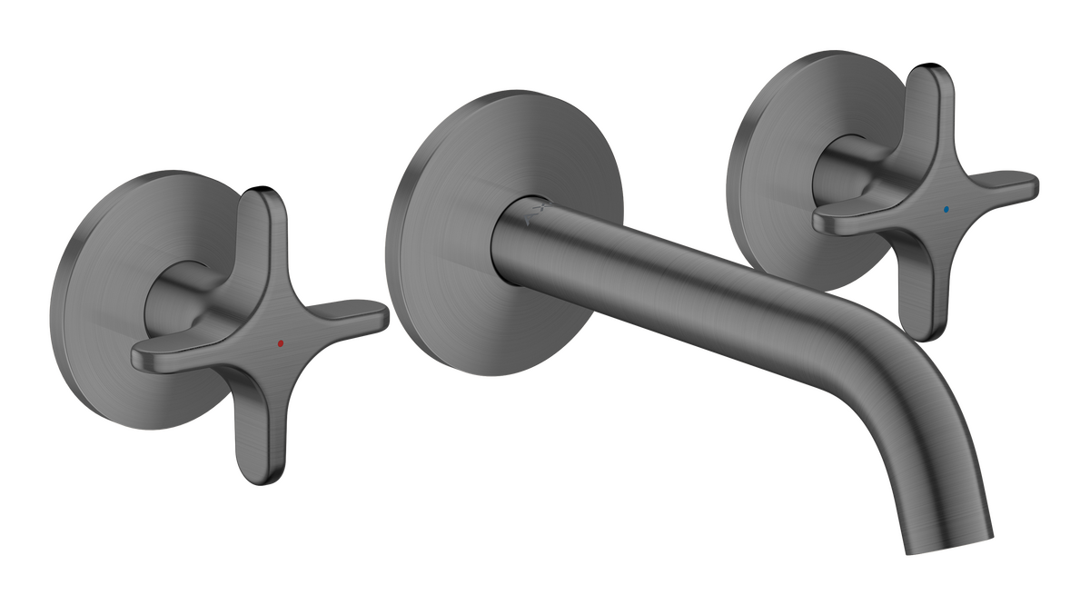 Axor One 1.2 GPM Widespread Cross Handles Brushed Black Chrome Wall-Mounted Faucet