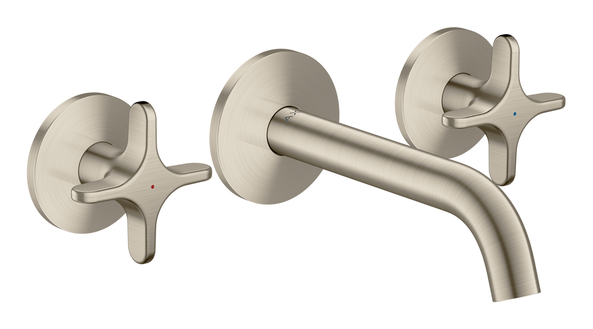 Axor One 1.2 GPM Widespread Cross Handles Brushed Nickel Wall-Mounted Faucet