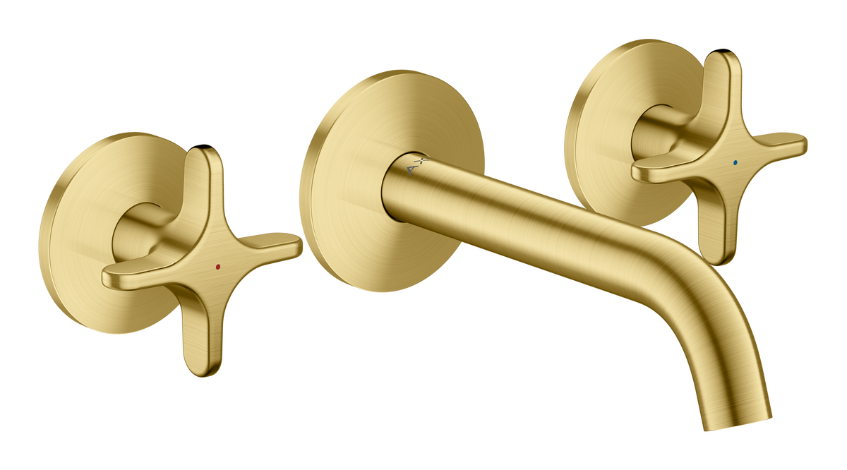 Axor One 1.2 GPM Widespread Cross Handles Brushed Brass Wall-Mounted Faucet