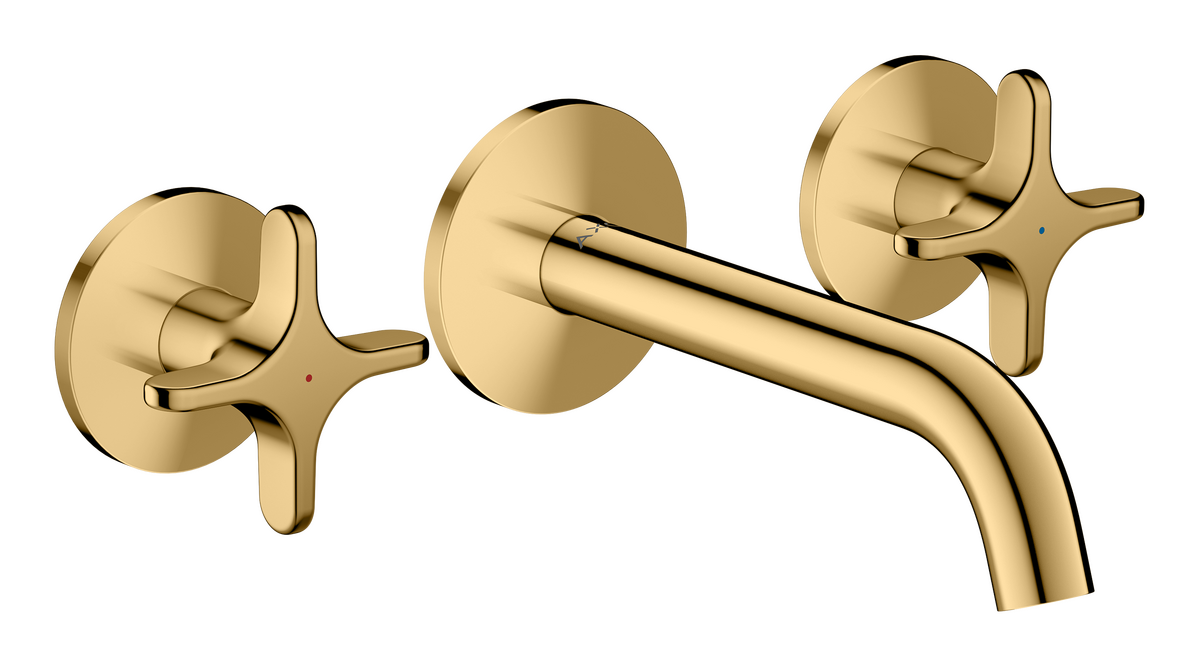 Axor One 1.2 GPM Widespread Cross Handles Polished Gold Optic Wall-Mounted Faucet