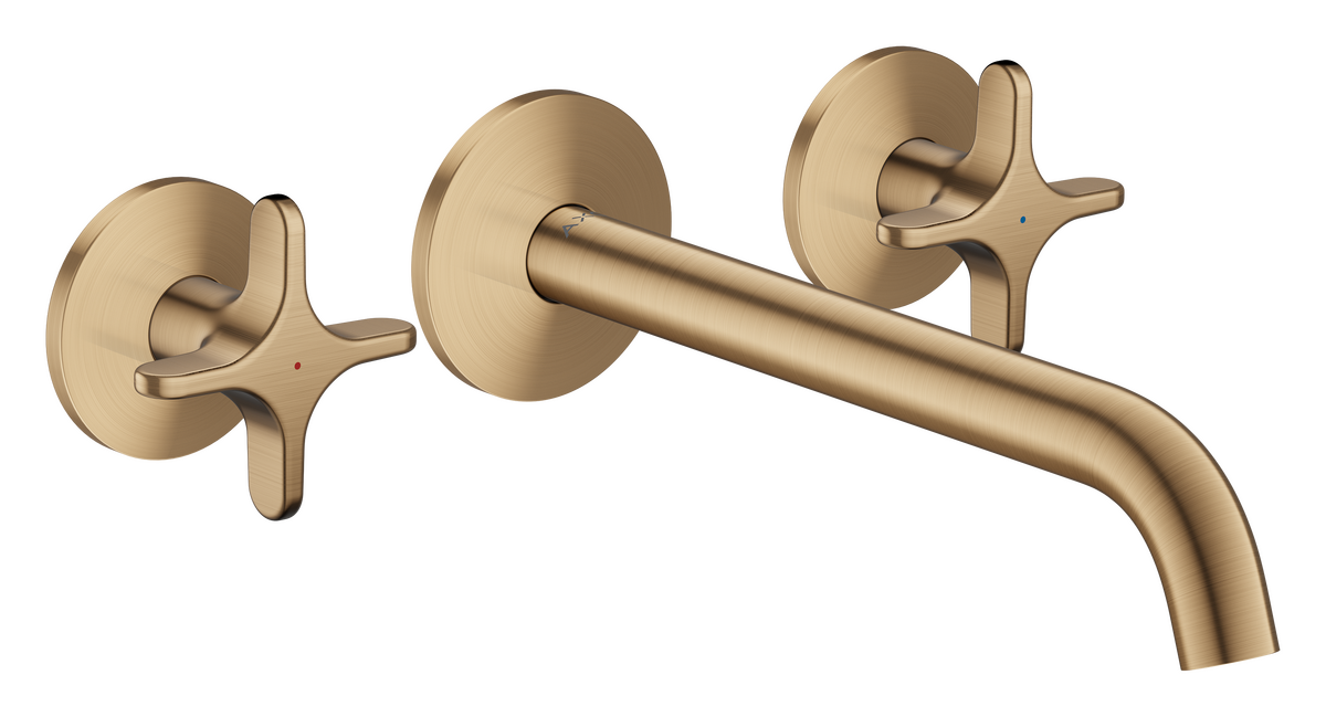 Axor One 5.3 GPM 3-Hole 220 Cross Handle Wall Mounted Brushed Bronze Tub Filler