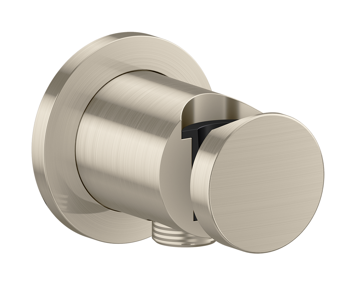 Axor One Round Metal Brushed Nickel Wall Outlet With Handshower Holder and Check Valves