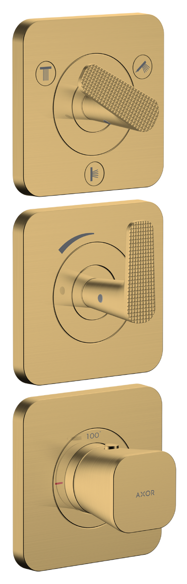 Axor Citterio C 15" x 5" 3-Function Cubic Cut Brushed Gold Optic Thermostatic Module Trim