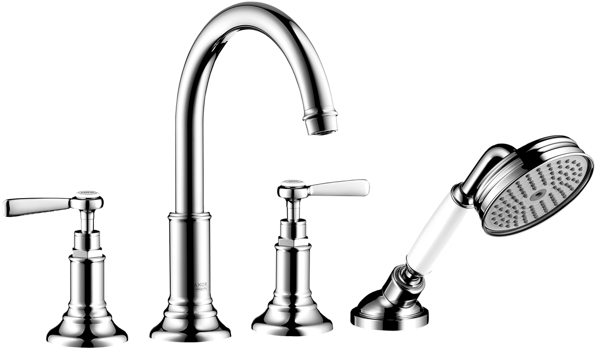 Axor Montreux 6.0 GPM Lever Handles 4-Hole Chrome Roman Tub Set Trim With 1.8 GPM Handshower