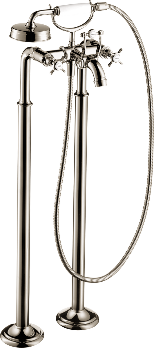 Axor Montreux 4.75 GPM 2 Cross Handles Polished Nickel Freestanding Tub Filler Trim With 1.8 GPM Handshower