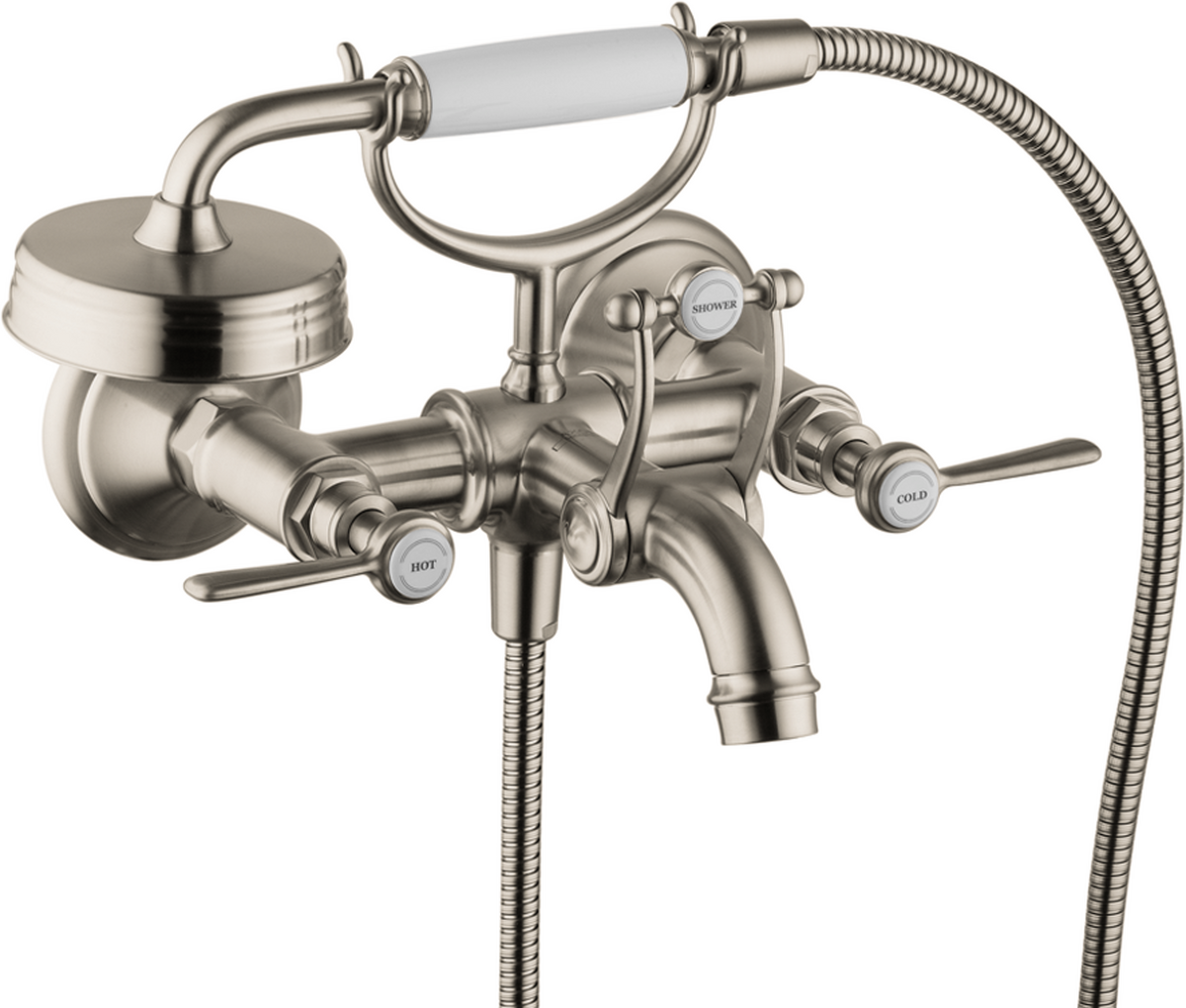 Axor Montreux 5.3 GPM 2-Lever Handle Wall Mounted Brushed Nickel Tub Filler With 1.8 GPM Handshower