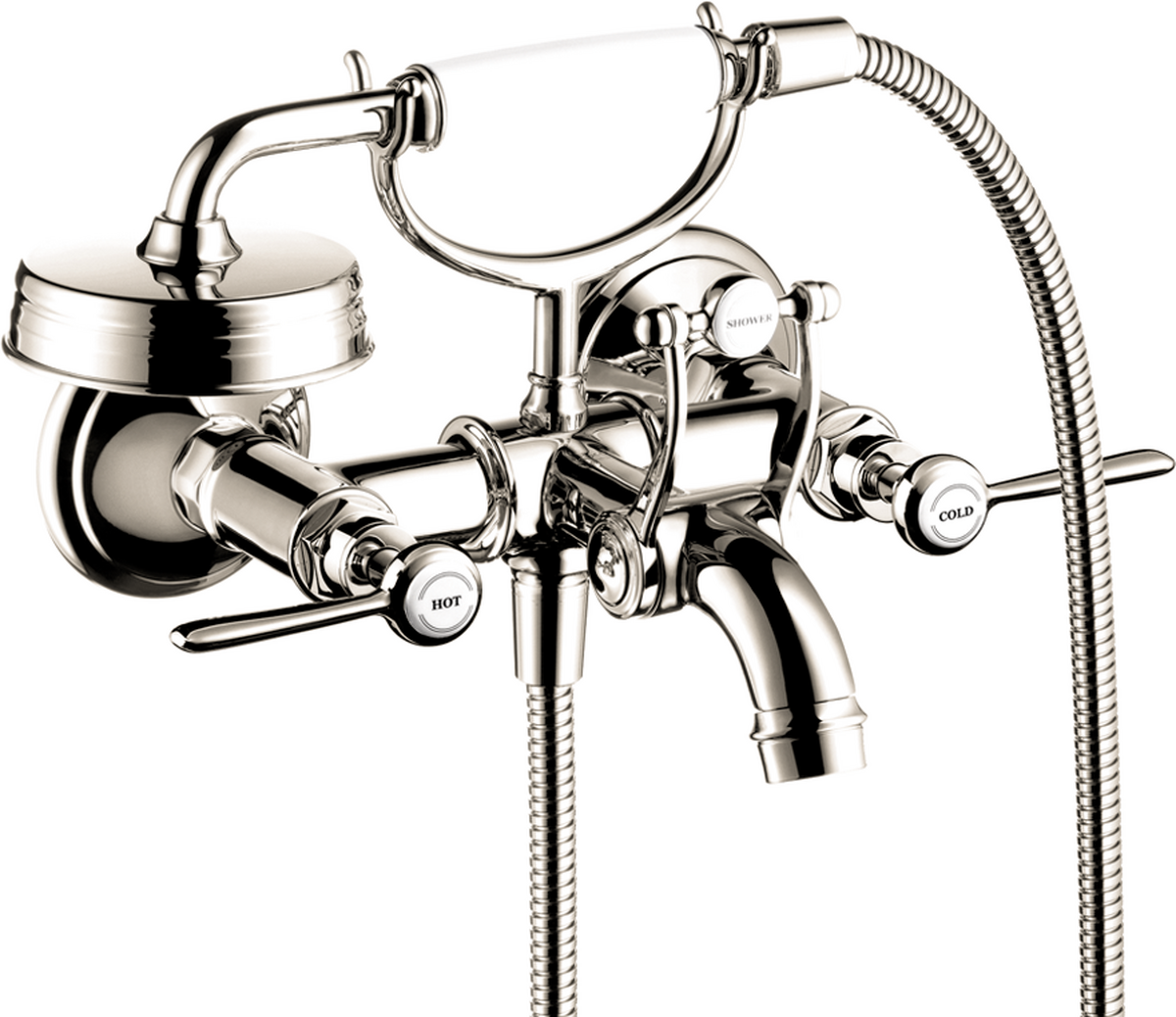 Axor Montreux 5.3 GPM 2-Lever Handle Wall Mounted Polished Nickel Tub Filler With 1.8 GPM Handshower