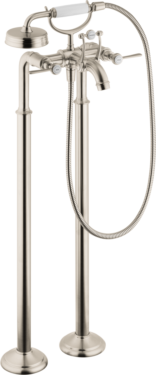 Axor Montreux 4.75 GPM 2-Lever Handle Brushed Nickel Freestanding Tub Filler Trim With 1.8 GPM Handshower