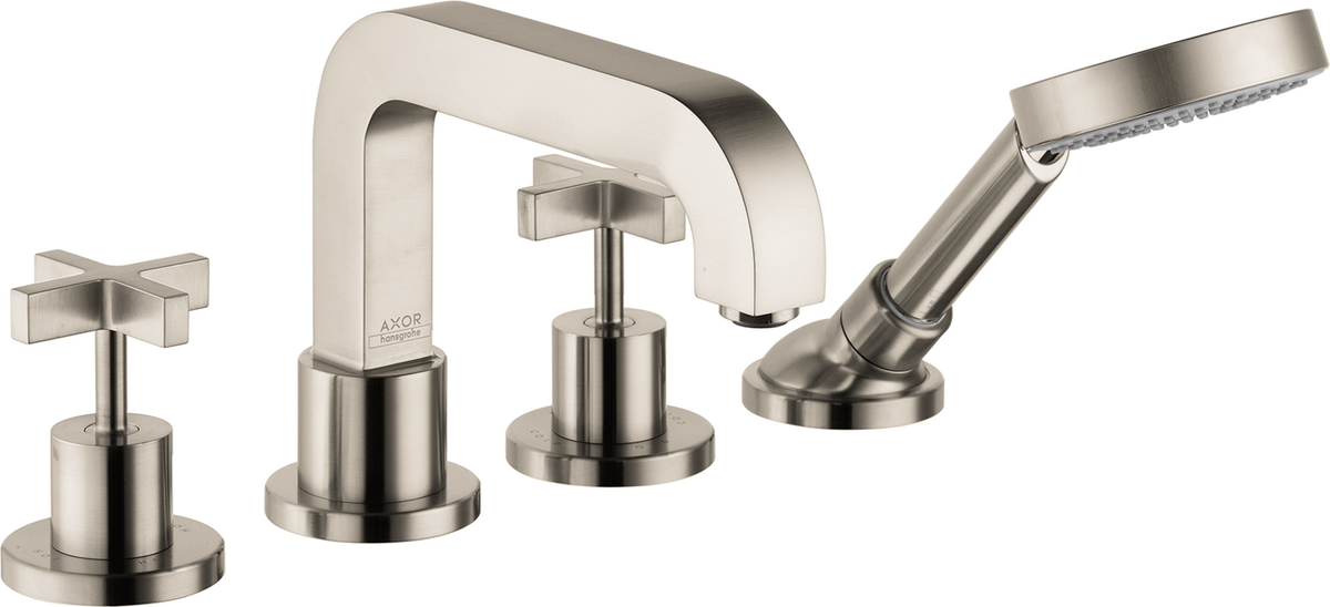 Axor Citterio 5.0 GPM 4-Hole Cross Handles Brushed Nickel Roman Tub Set Trim With 1.75 GPM Handshower