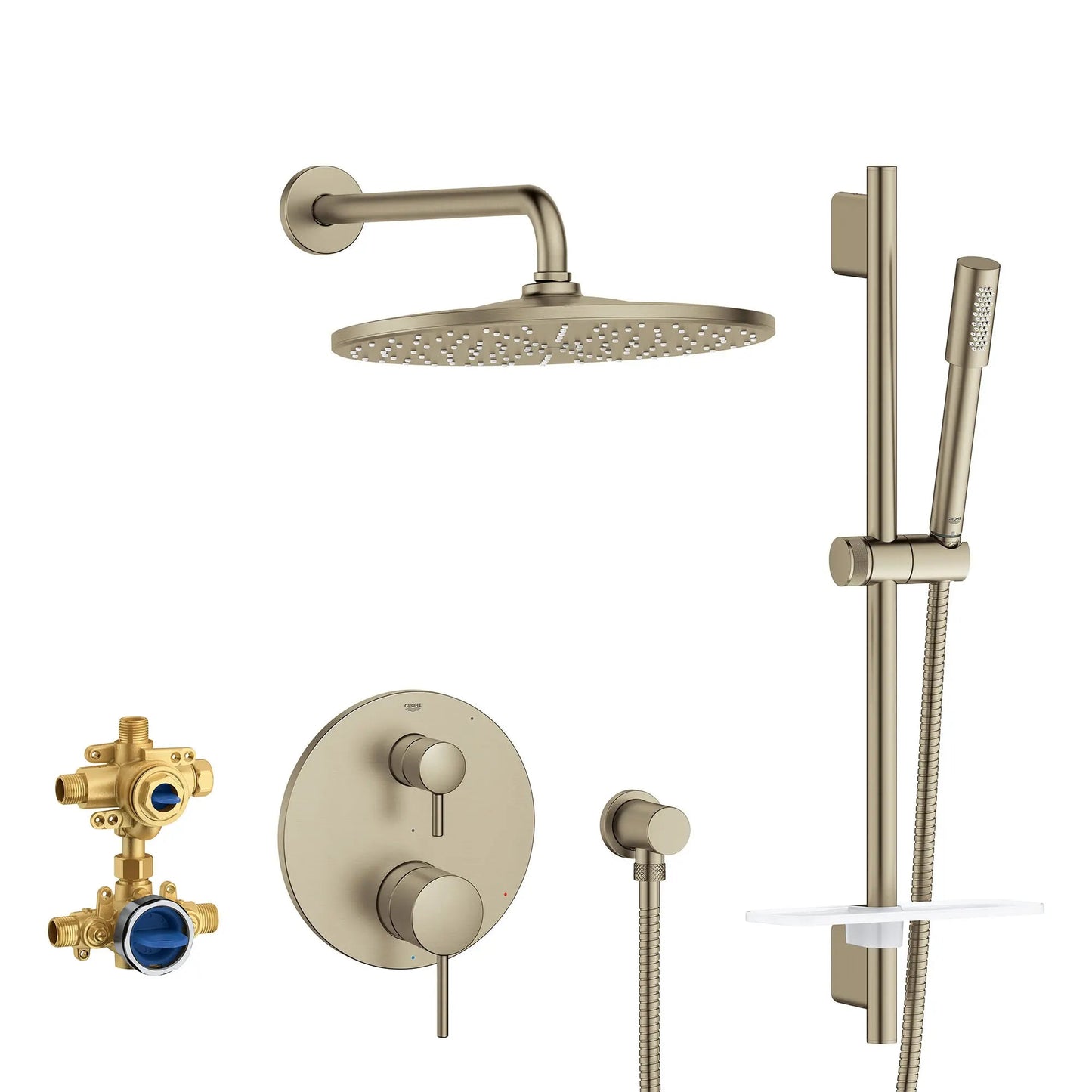 Grohe Timeless 2-Handle Pressure Balance Brushed Nickel Infinity Rainshower Bundle
