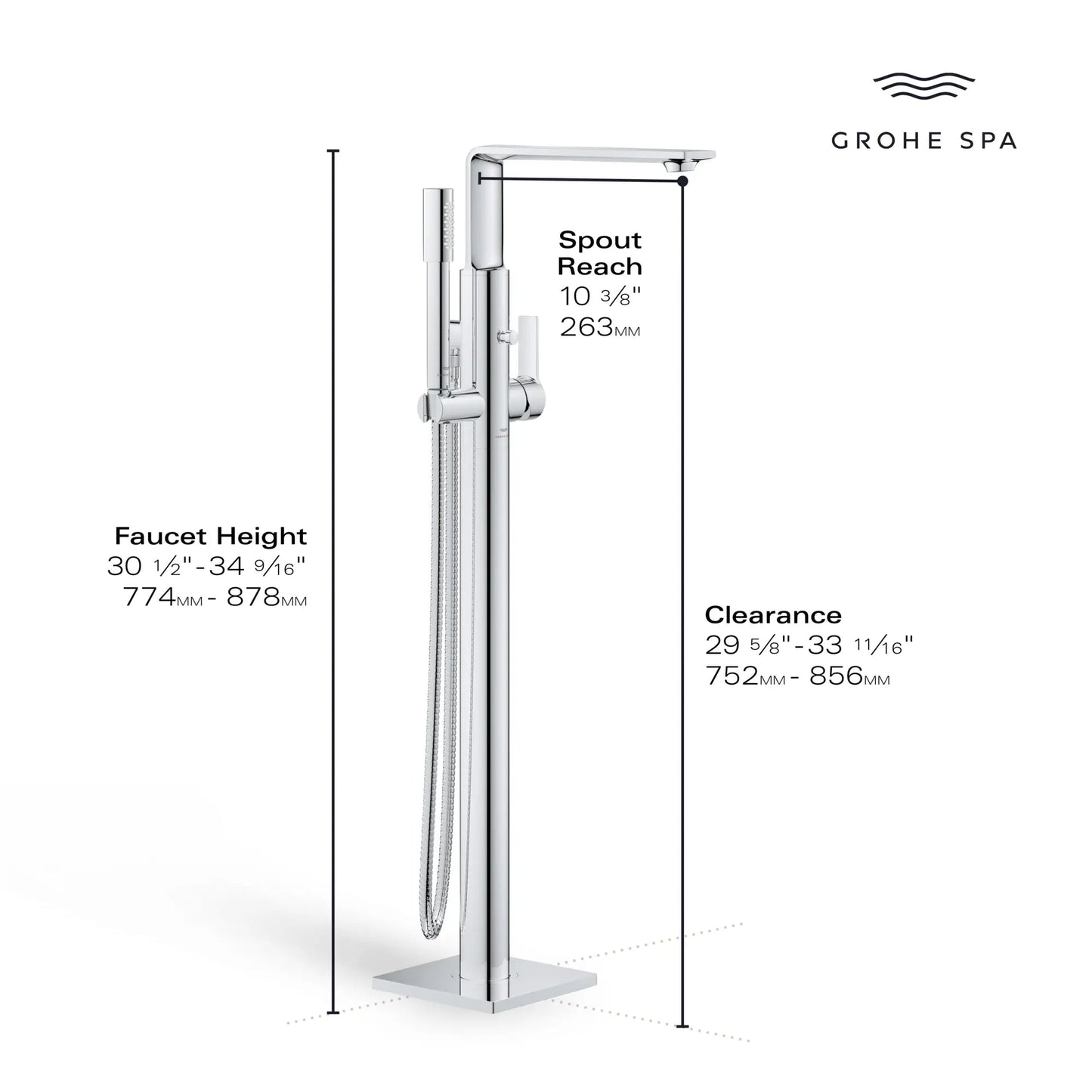 Grohe Allure 1.75 GPM Single-Handle Freestanding StarLight Chrome Tub Faucet With Hand Shower