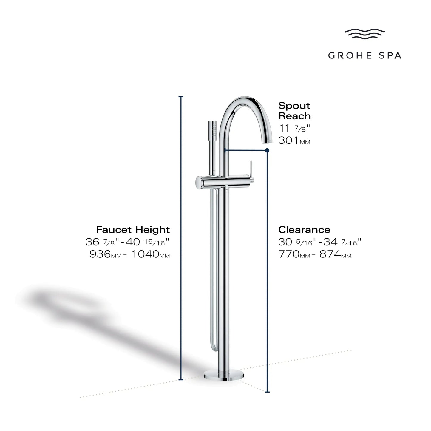 Grohe Atrio 1.75 GPM Single-Handle Freestanding StarLight Chrome Tub Faucet With Hand Shower
