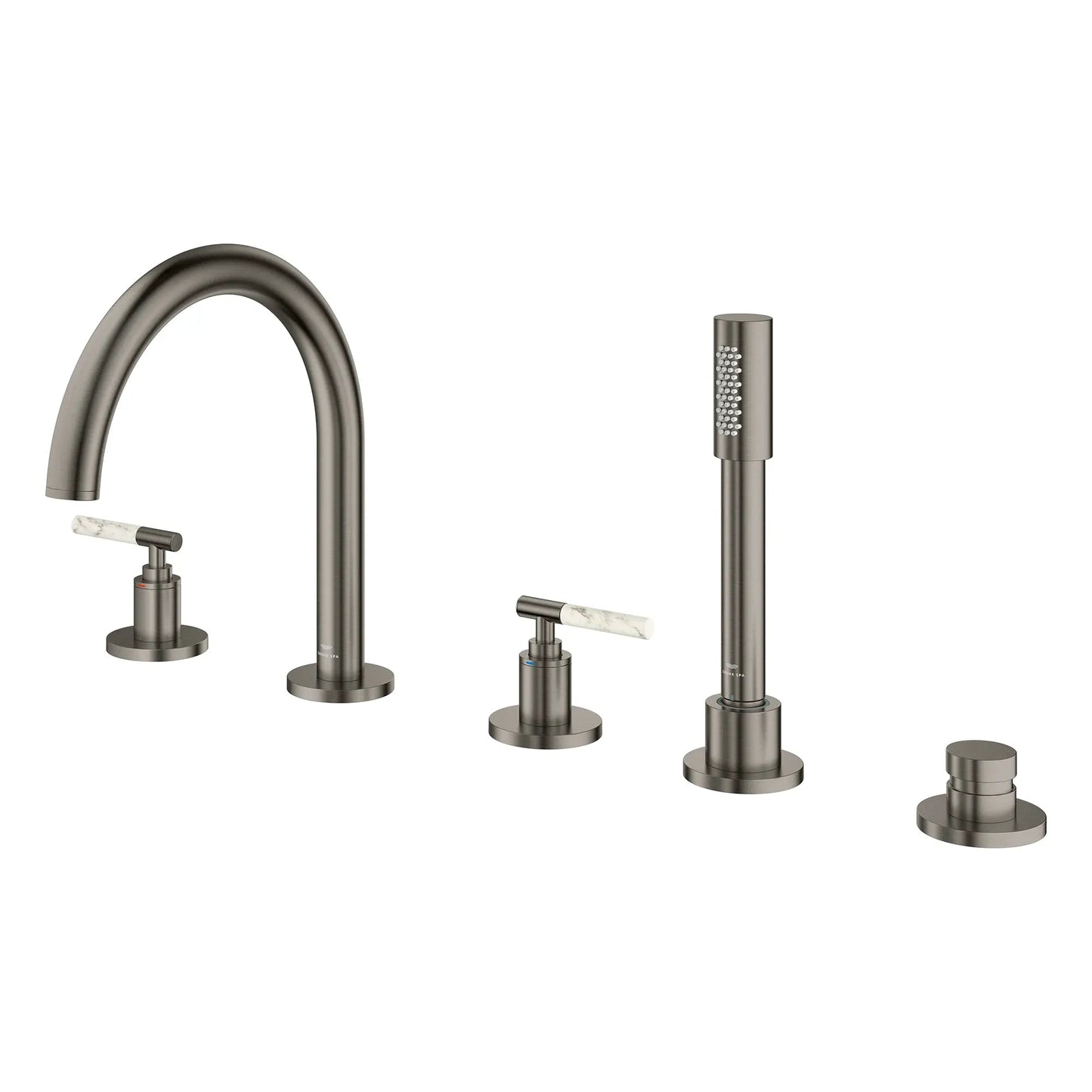 Grohe Atrio 5-Hole 2-Handle Brushed Hard Graphite Deck Mount Roman Tub Faucet Without Handles With 1.75 GPM Hand Shower