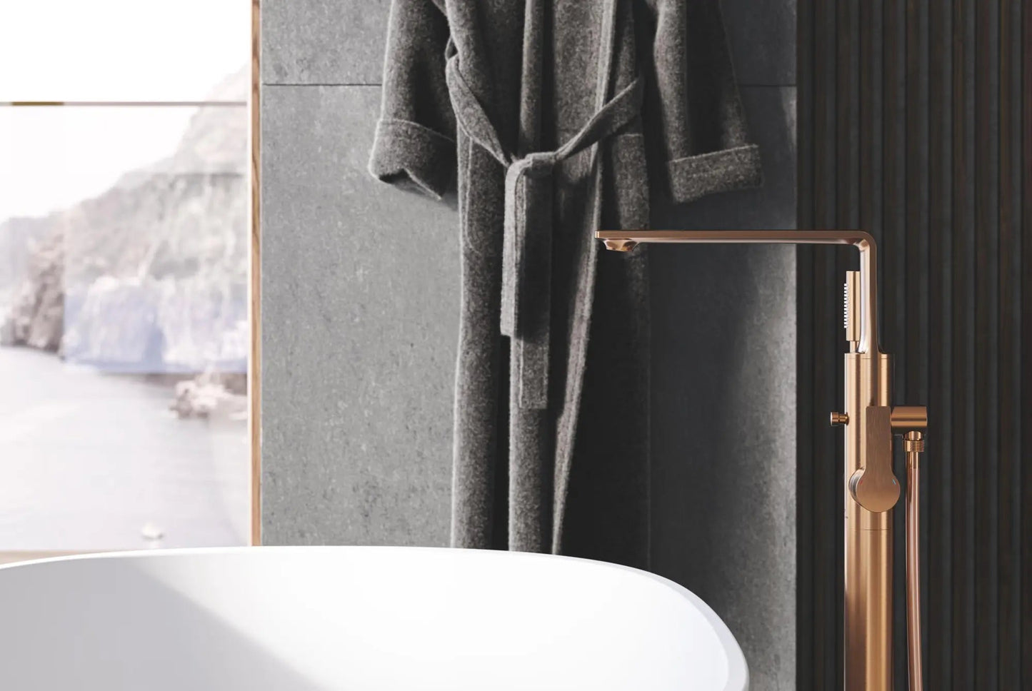 Grohe Allure 1.75 GPM Single-Handle Freestanding Brushed Warm Sunset Tub Faucet With Hand Shower