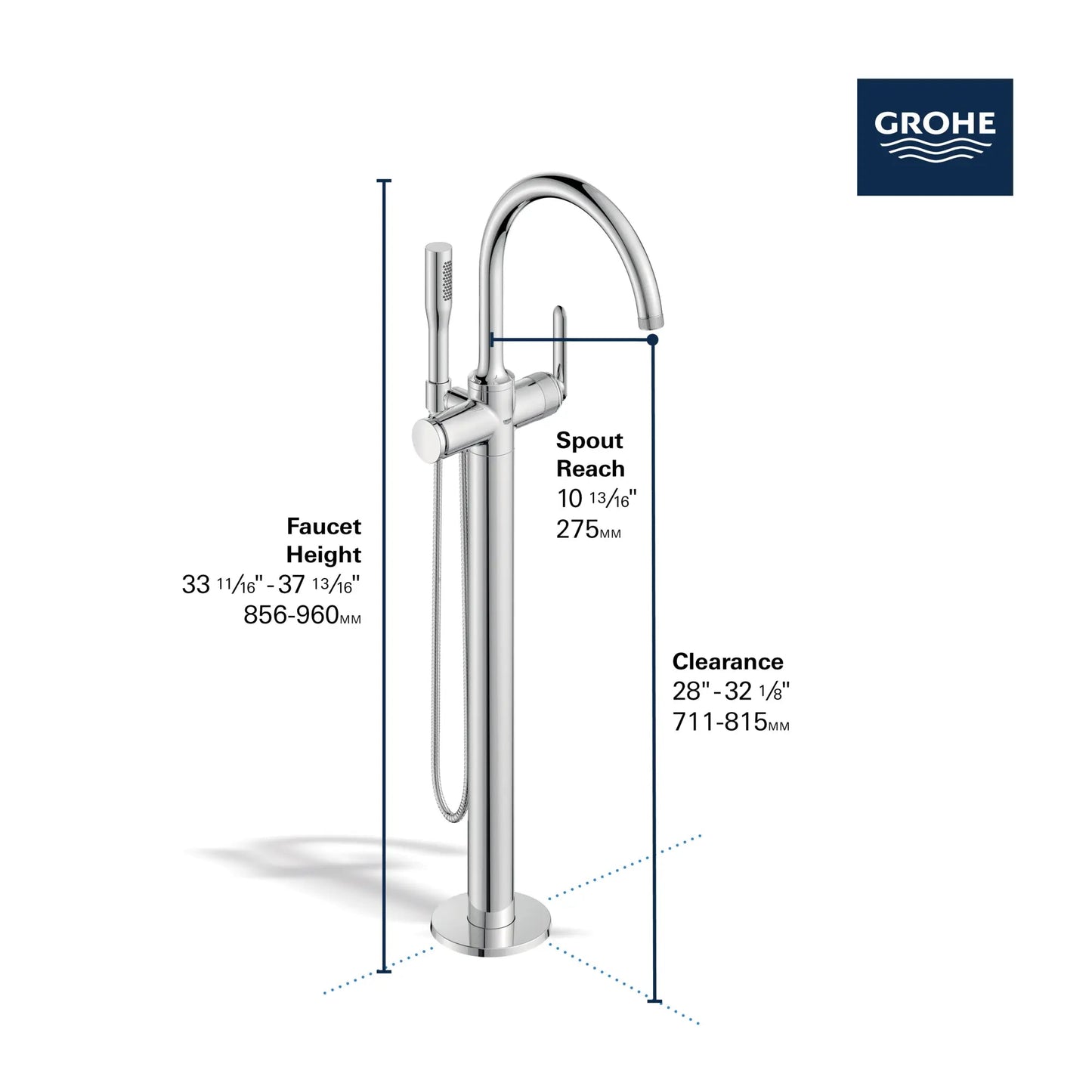 Grohe Listra Single-Handle Freestanding StarLight Chrome Tub Faucet With 1.75 GPM Hand Shower