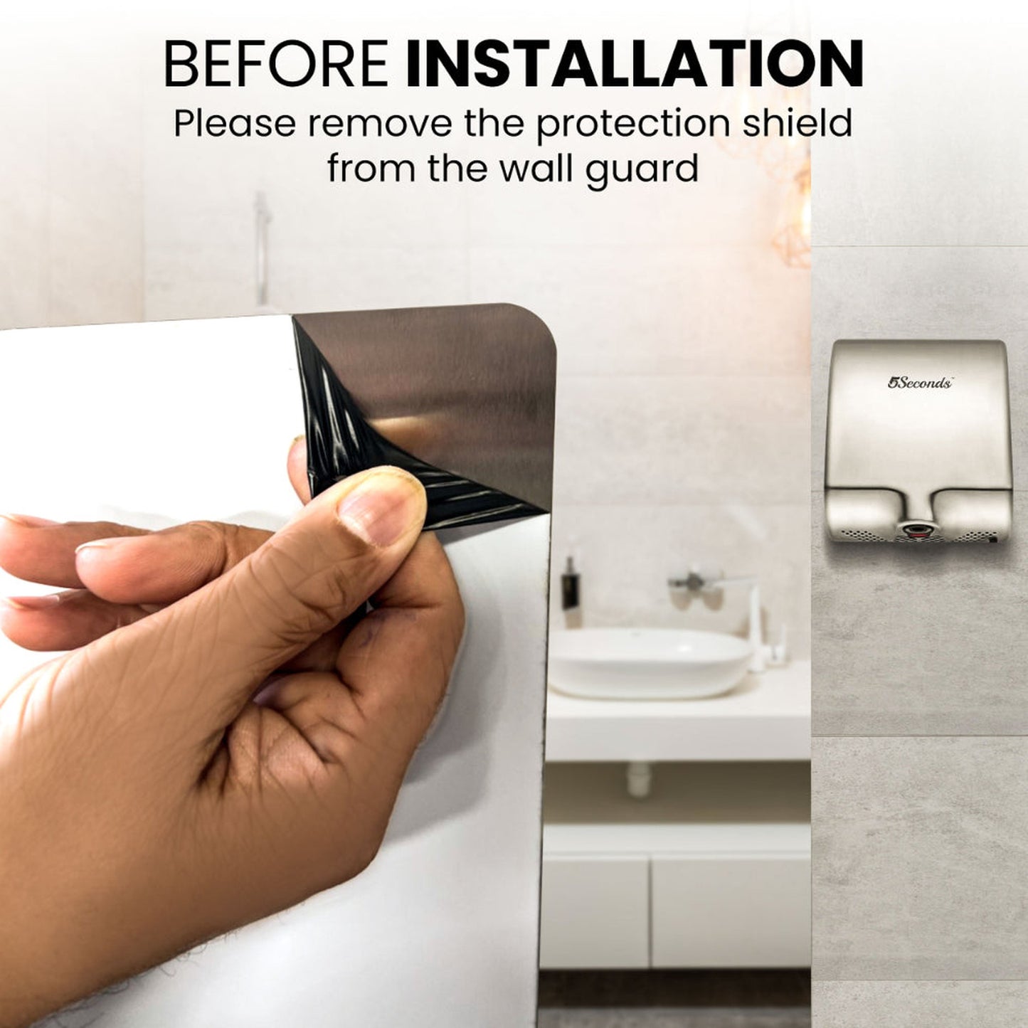 5Seconds 16" Grey Stainless Steel Hand Dryer Wall Damage Splash Guard for Protection