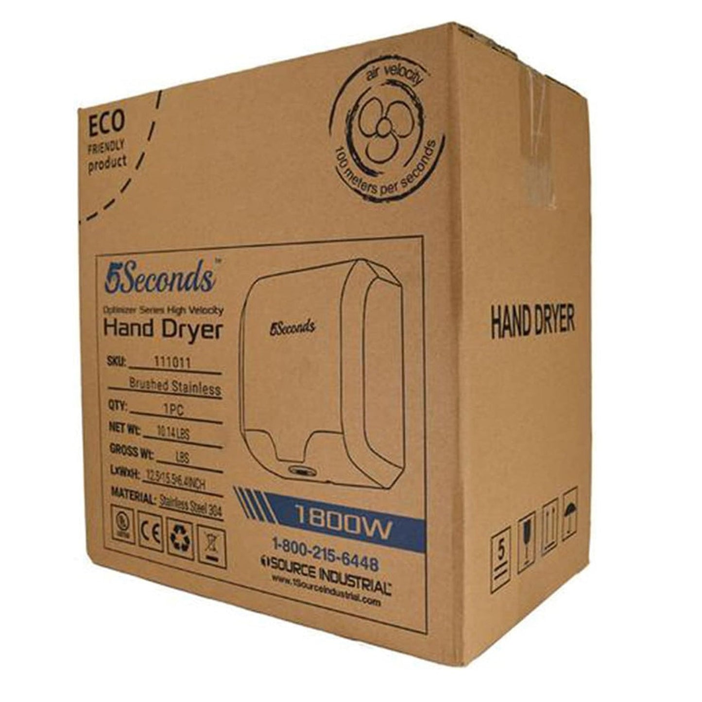 5Seconds Optimizer Series 16" Brushed Stainless Steel 1800W Touch Free Electric Hand Dryer