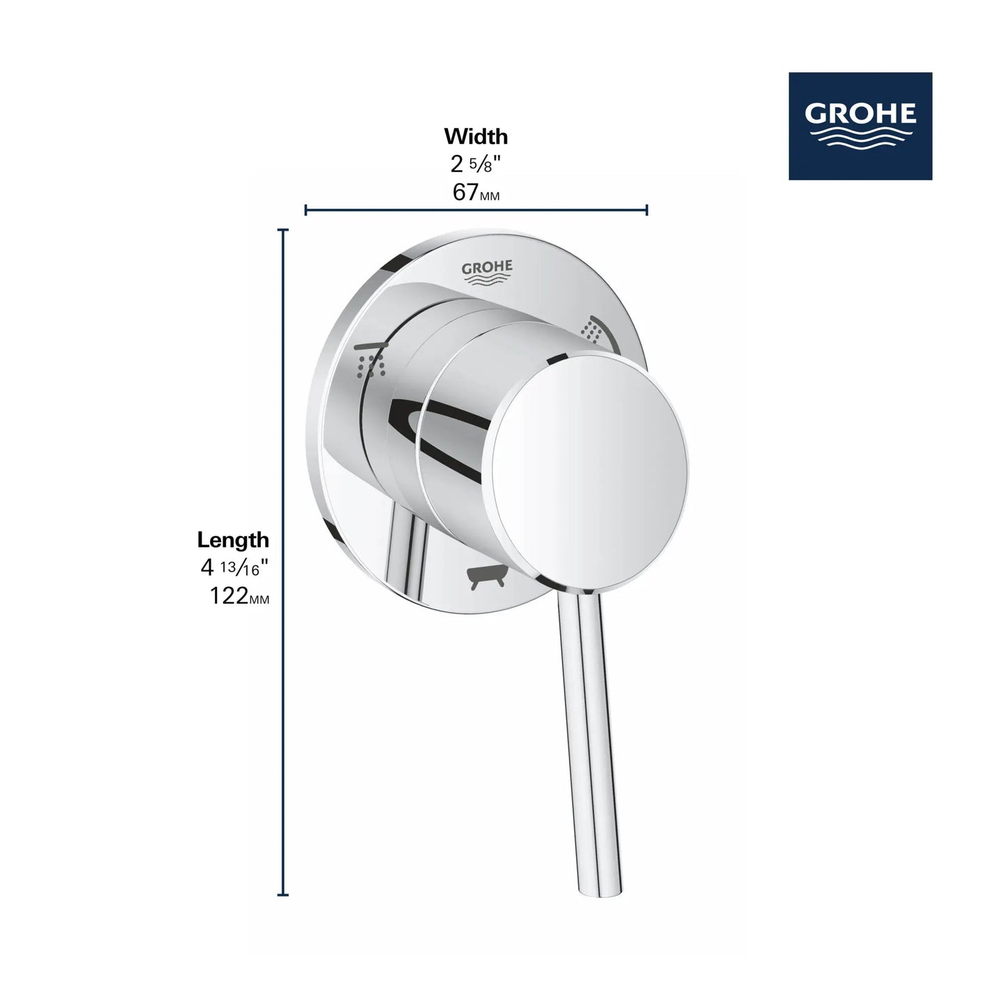 Grohe Concetto™ 3-Way Metal Lever Handle StarLight Chrome Diverter Trim