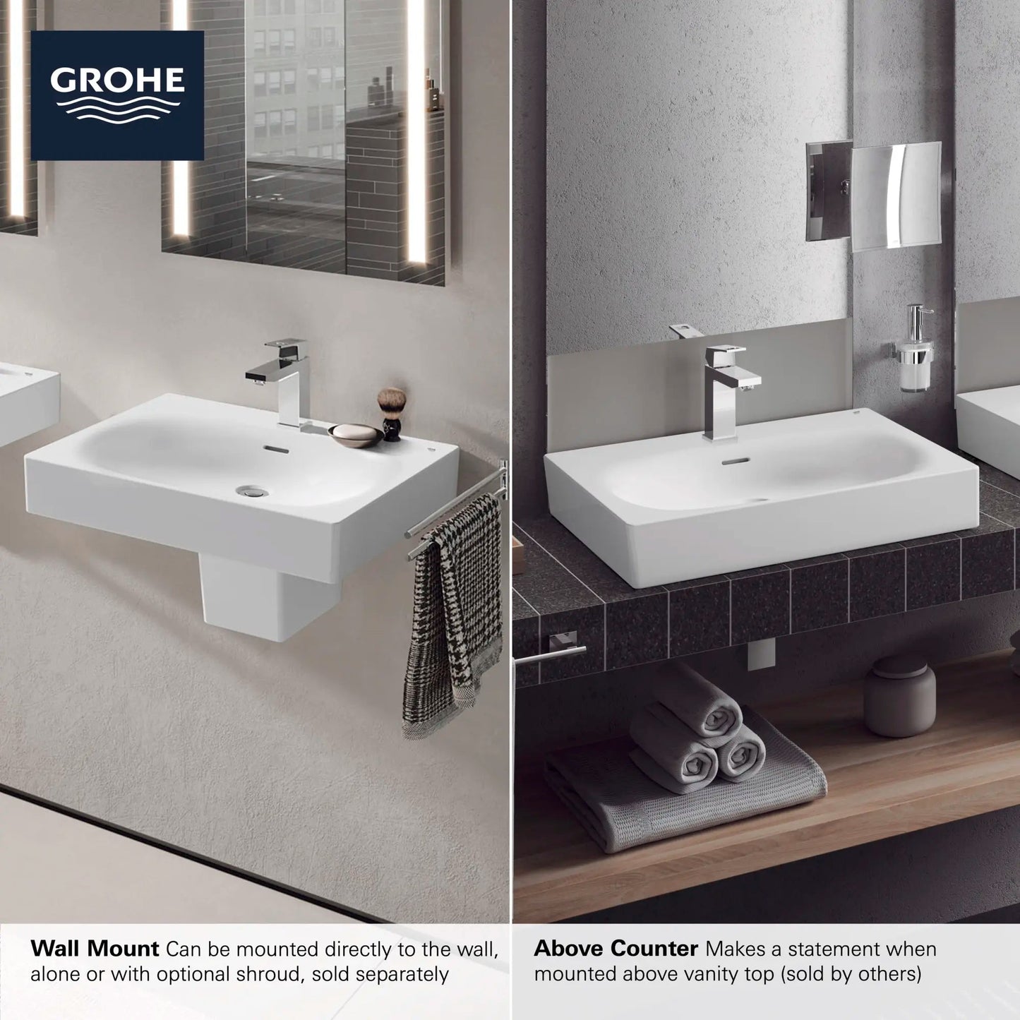 Grohe Eurocube® 24" 1-Hole Wall Mount Alpine White Bathroom Sink