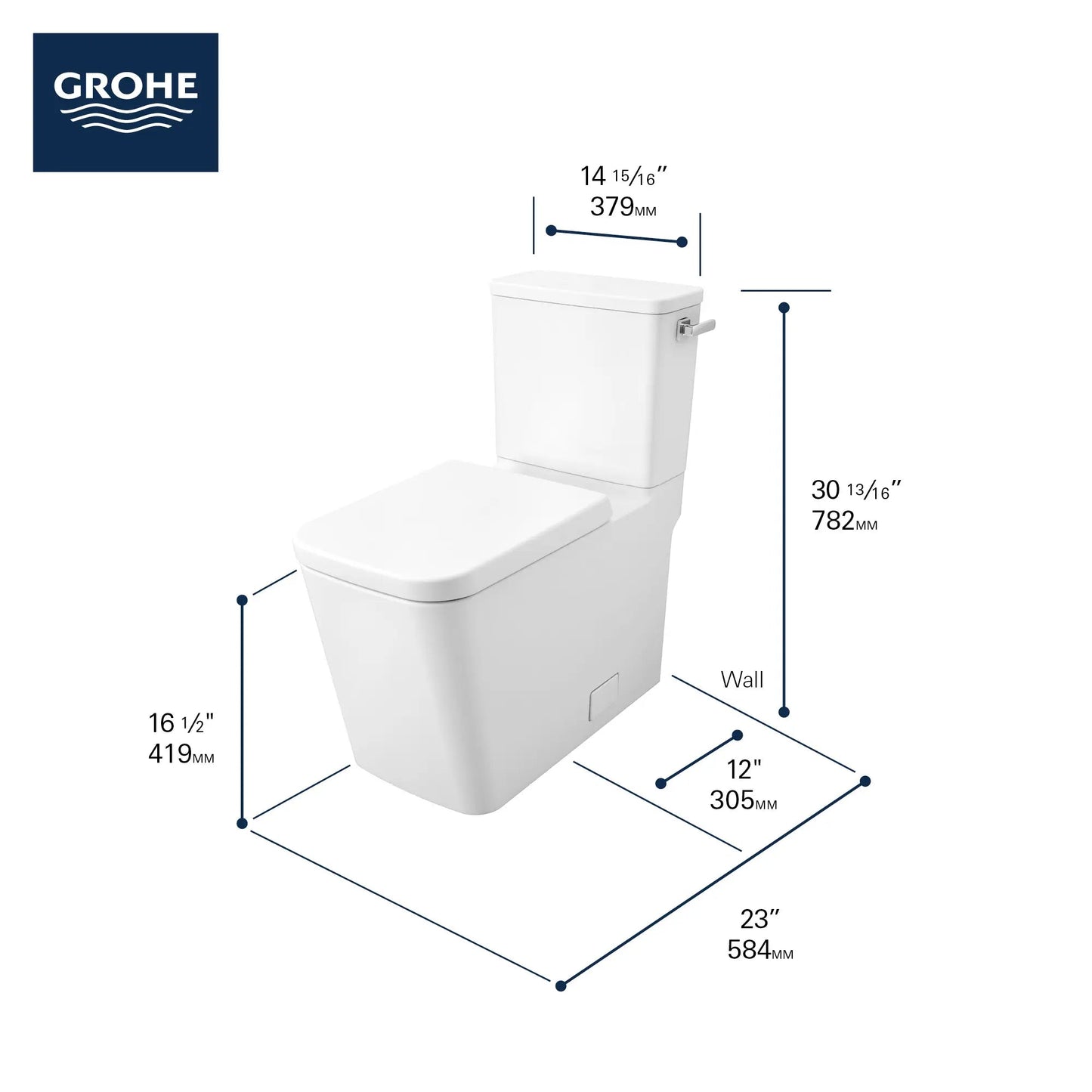 Grohe Eurocube® Right-Hand Trip Lever Two-Piece Right Height Alpine White Elongated Toilet With Seat