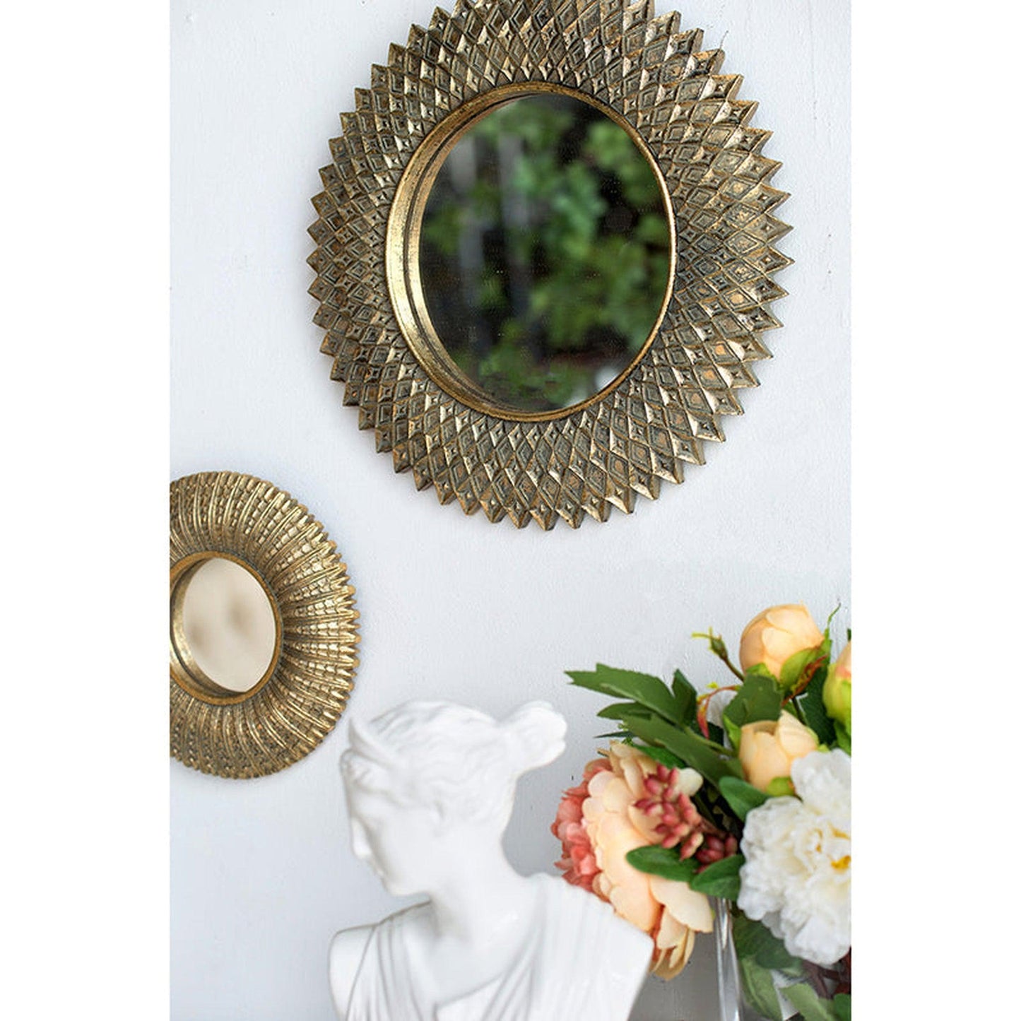 A&B Home 13" x 13" Bundle of 88 Round Warm Gold Resin Frame Wall-Mounted Mirror