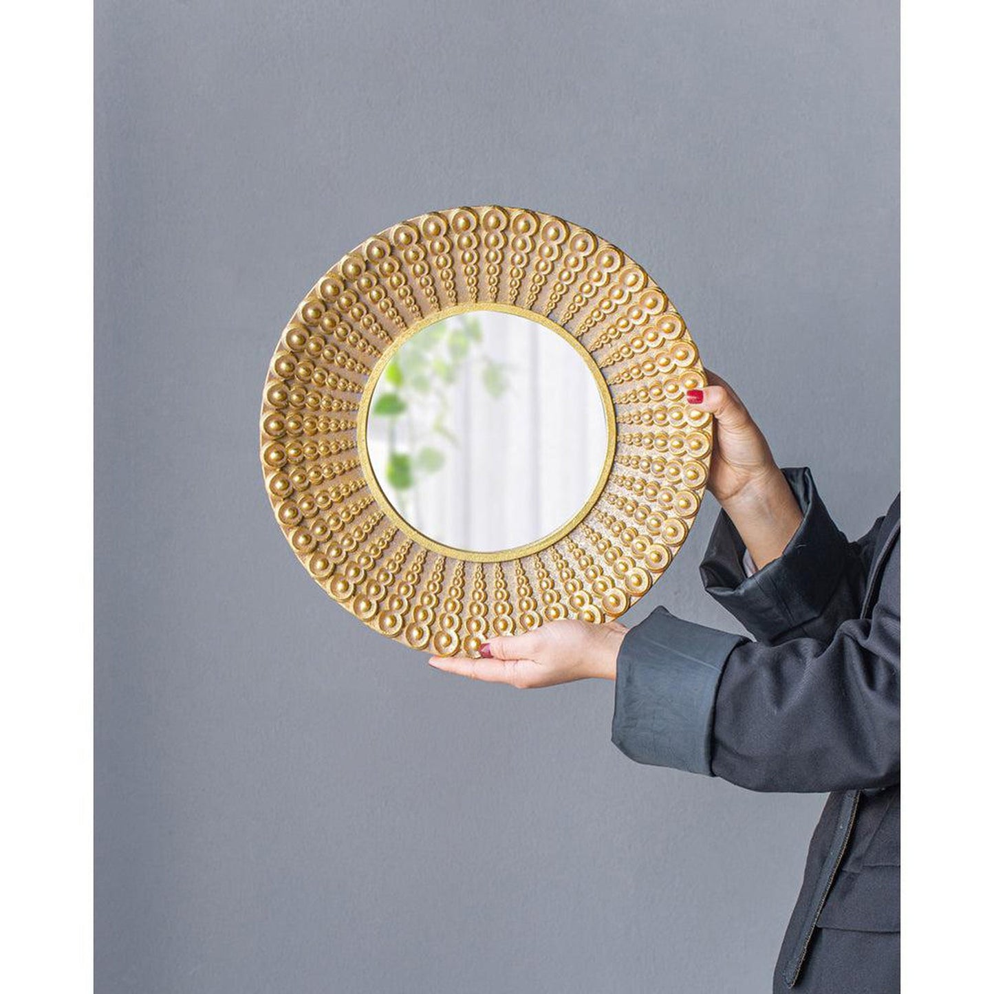 A&B Home 14" x 14" Bundle of 72 Round Beaded Gold Polyresin Frame Wall-Mounted Mirror