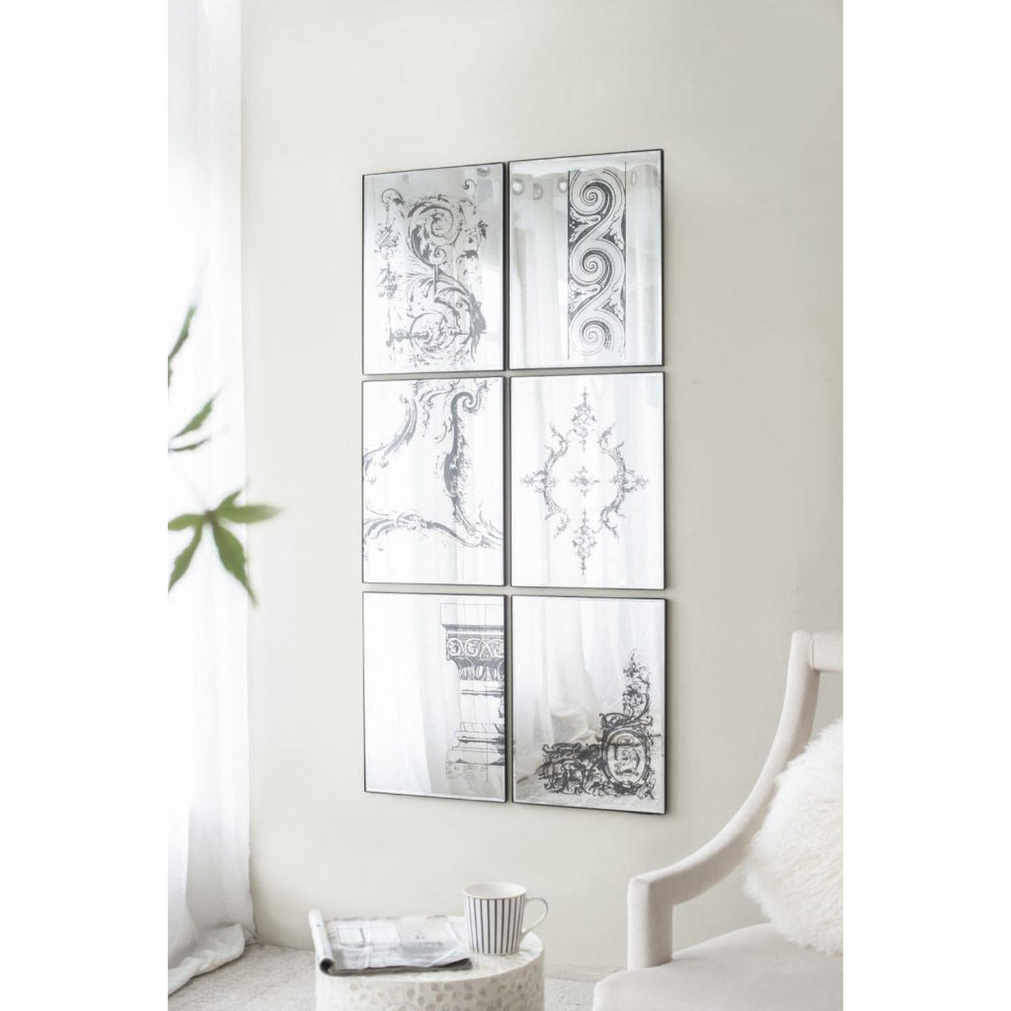 A&B Home 15" x 20" Six Bundle of 7 Antique Wall-Mounted Mirror Glass Panels With Designs