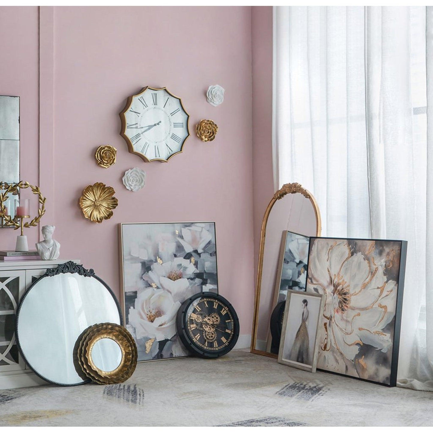 A&B Home 16" x 16" Bundle of 42 Round Layered Metallic Gold Metal Frame Wall-Mounted Mirror