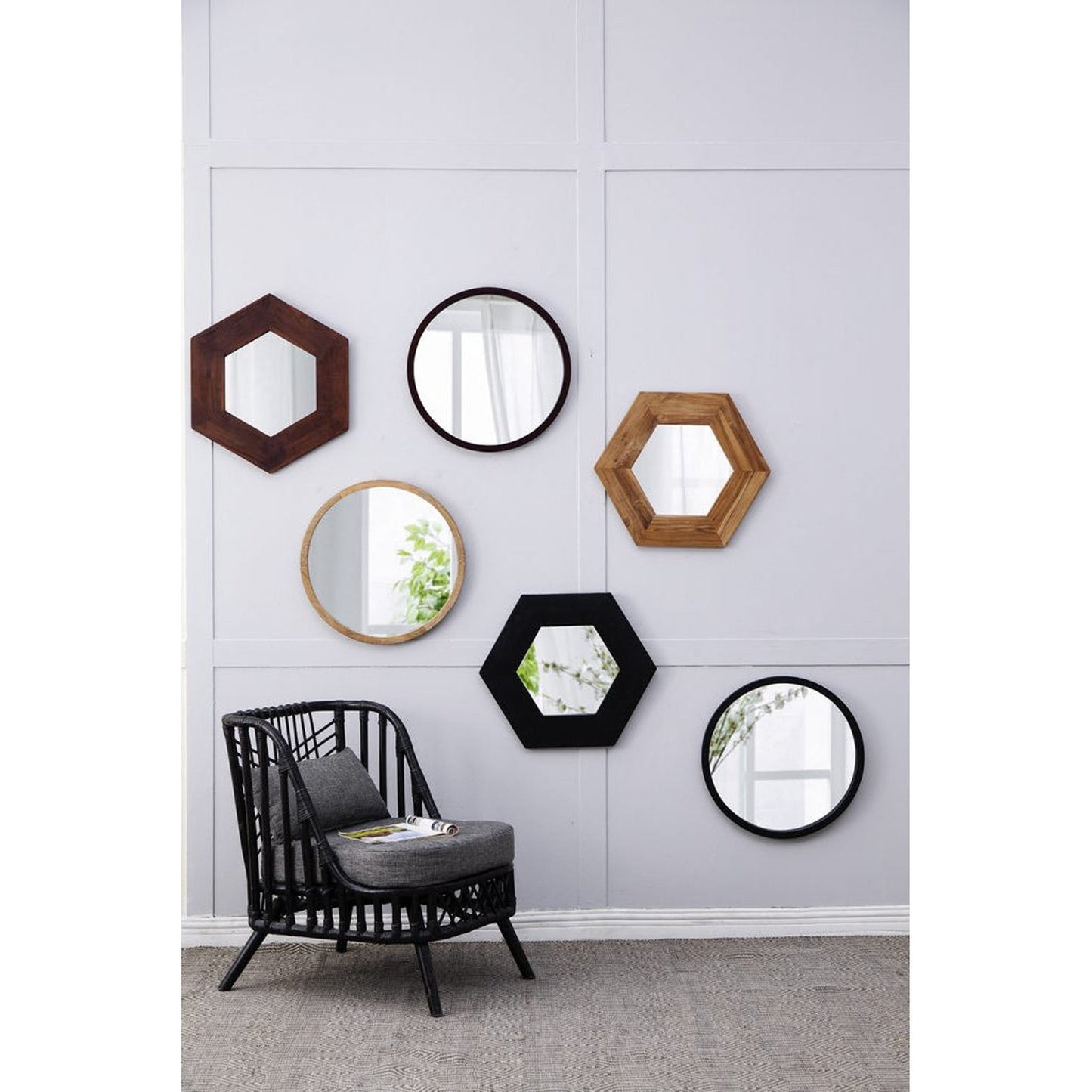 A&B Home 20" x 20" Bundle of 36 Round Natural Brown Frame Wall-Mounted Mirror