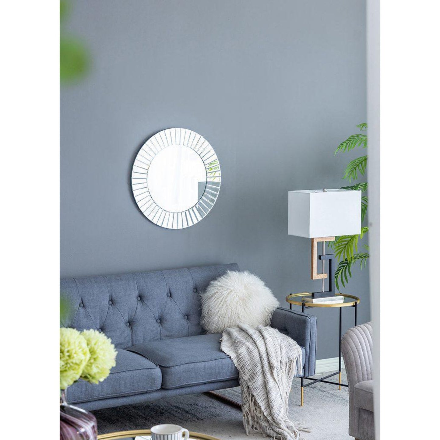 A&B Home 24" x 24" Bundle of 12 Round Shape Silver Wooden Frame Wall-Mounted Mirror