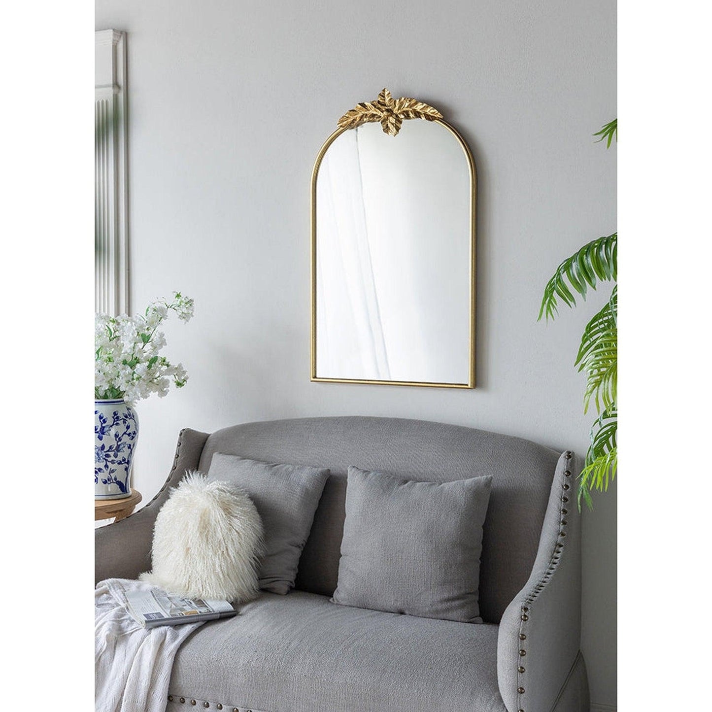A&B Home 24" x 36" Bundle of 21 Gold Arched Metal Frame Wall-Mounted Mirror With Leaf Accent
