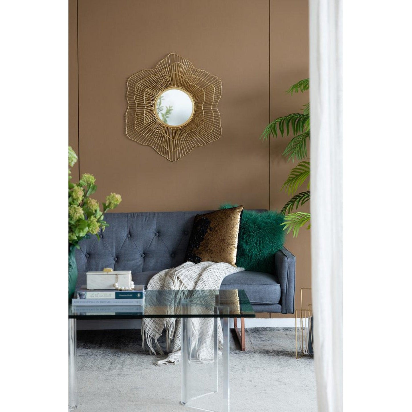A&B Home 27" x 27" Bundle of 16 Gold Flower-Like Design Metal Frame Wall-Mounted Mirror