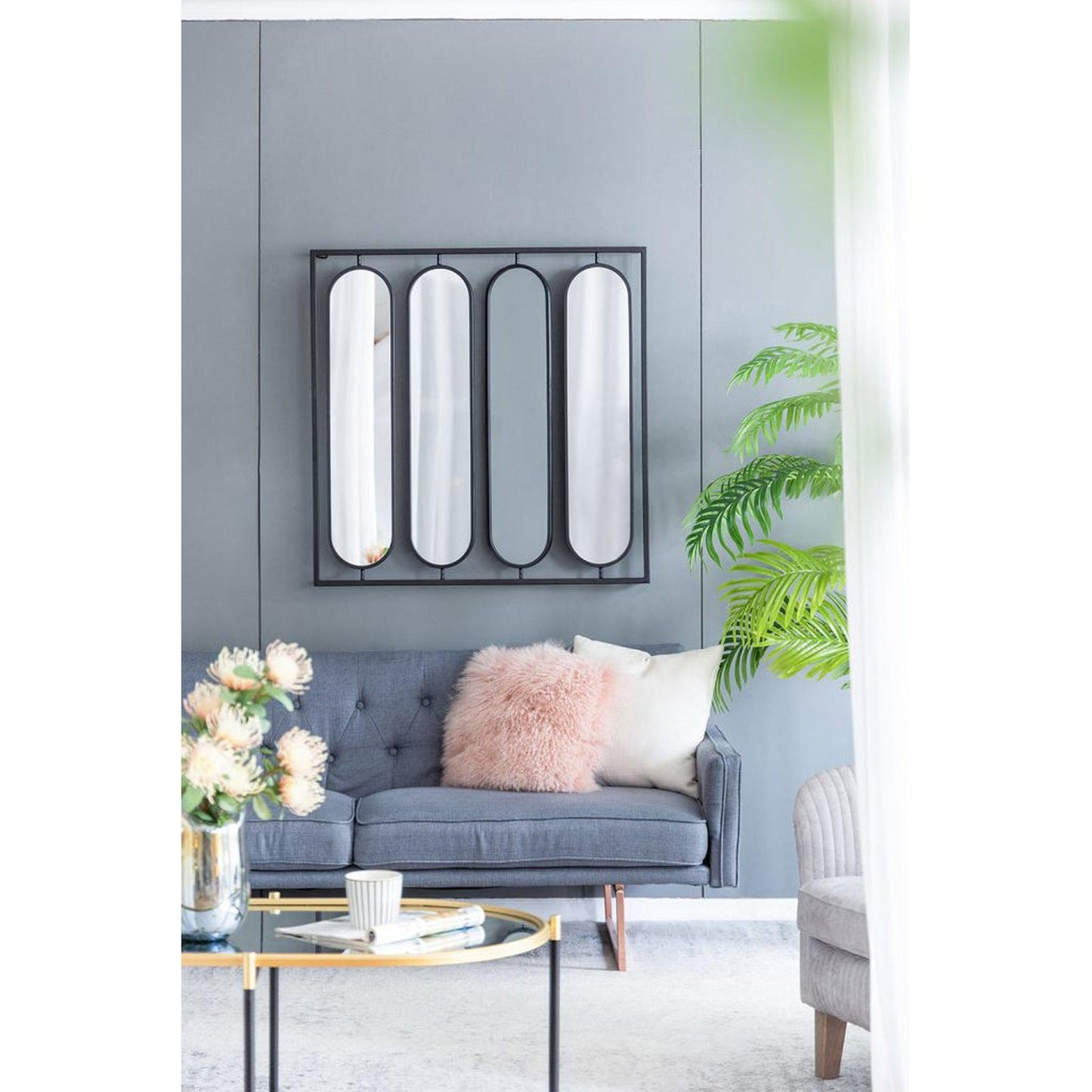 A&B Home 36" x 36" Bundle of 12 Four Oval Shaped in Black Squared Metal Frame Wall-Mounted Swivel Mirror