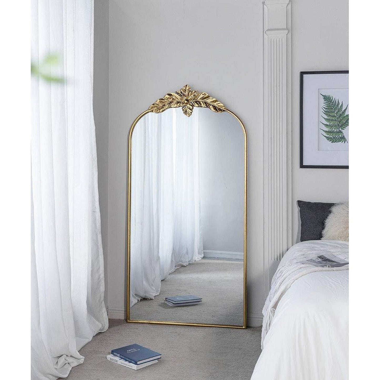 A&B Home 36" x 66" Bundle of 9 Large Arched Gold Leaf Accent Framed Floor Mirror