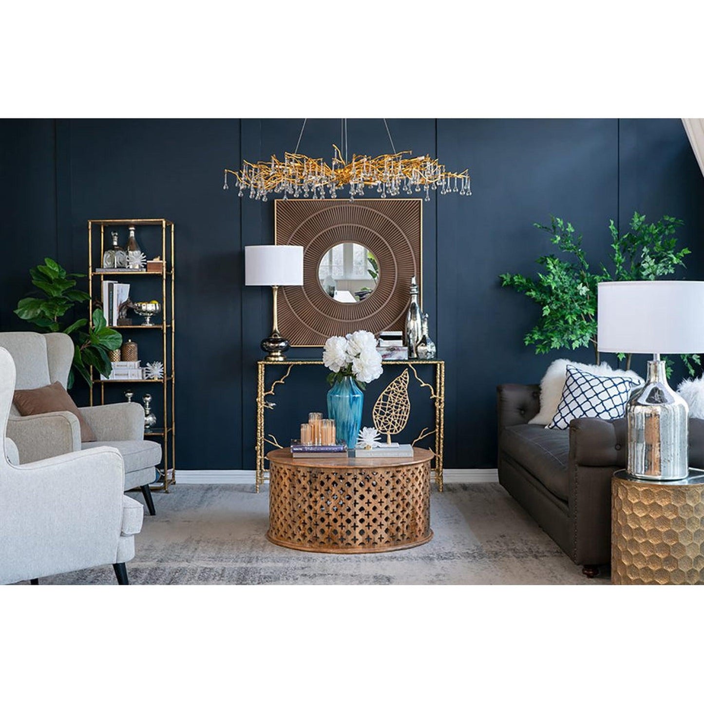 A&B Home 40" x 40" Bundle of 9 Square Shape Rich Brown Carved Frame Wall-Mounted Mirror With Pleated Design