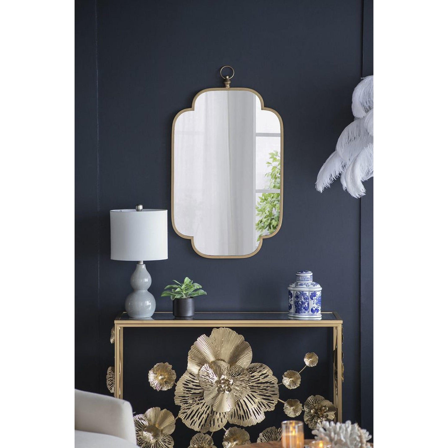 A&B Home Adaline 20" x 36" Bundle of 24 Rectangular Clover-Like Corner Champagne Gold Metal Frame Wall-Mounted Mirror
